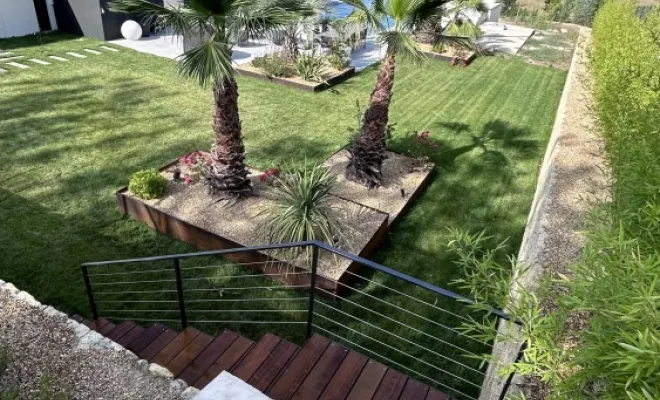 Fabrication et pose d'une pergola et d'un escalier extérieur sur la commune de Fuveau, Saint-Maximin-la-Sainte-Baume, Atelier Bois d'Acier